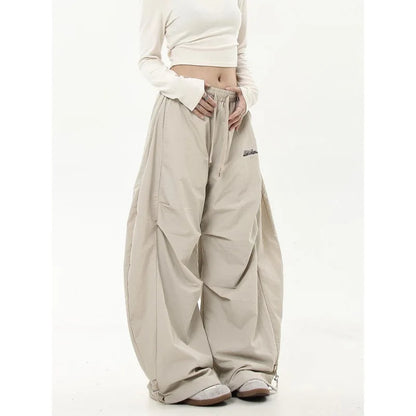 American Retro Hip-Hop Cargo Pants – High-Waist Pleated Military Workwear Trousers with Adjustable Drawstring