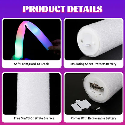 Lot de bâtons lumineux LED – 12/15/30/60 bâtons en mousse lumineux RVB colorés, tubes lumineux pour Noël, anniversaires, mariages, événements et fournitures de célébration nocturne