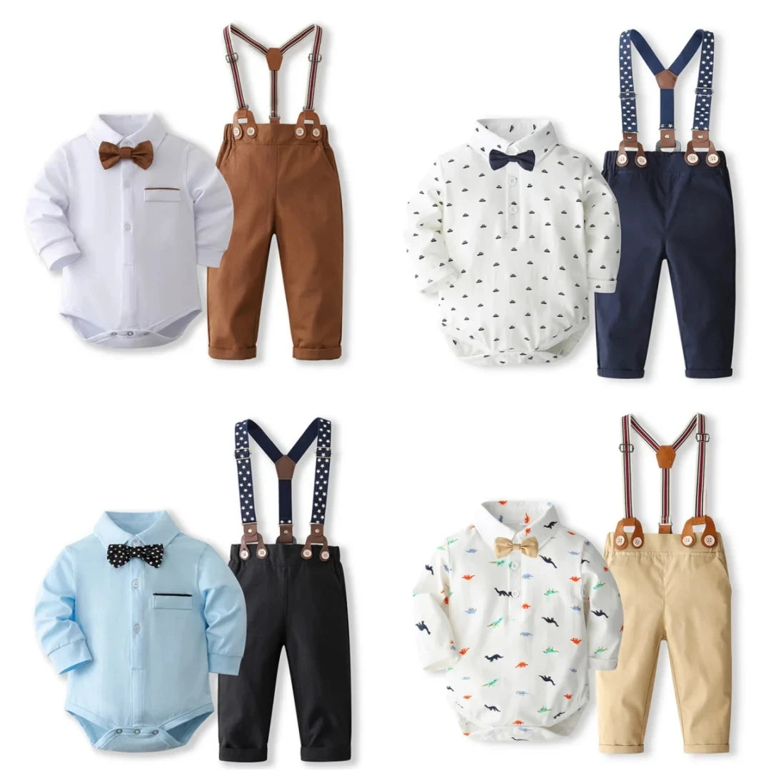 Baby Boy Gentleman Formal Outfit Set – Solid Romper with Matching Hat, Cotton First Birthday Costume for Infants & Toddlers 0-24 Months