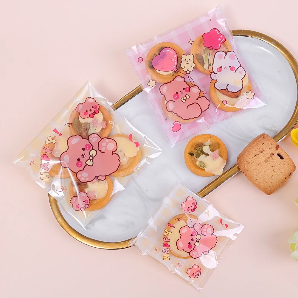 100/200PCS Cute Bear Self-Adhesive Treat Bags for Cookies, Candy, Biscuits, Snacks, Wedding Favors & Gift Packaging