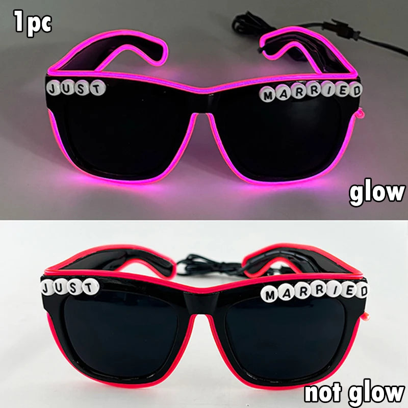 Just Married LED Heart Glasses – Light-Up EL Neon Glasses for Weddings, Engagements & Bridal Showers