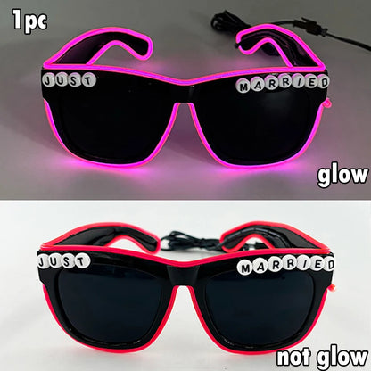 Just Married LED Heart Glasses – Light-Up EL Neon Glasses for Weddings, Engagements & Bridal Showers