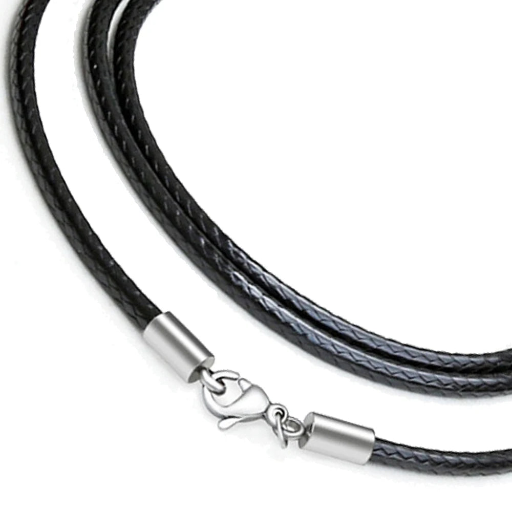 Cordón de collar de cuero trenzado negro genuino con broche de acero inoxidable - Cadena de colgante DIY para hacer joyas para hombres y mujeres