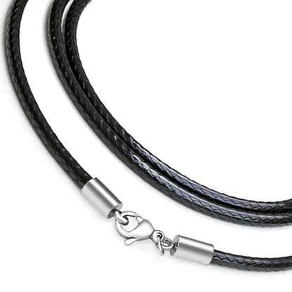 Cordón de collar de cuero trenzado negro genuino con broche de acero inoxidable - Cadena de colgante DIY para hacer joyas para hombres y mujeres