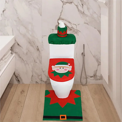 3PCS Christmas Bathroom Decor Set – Festive Toilet Seat Cover, Tank Cover & Bathroom Rugs for Indoor Home Holiday Decoration