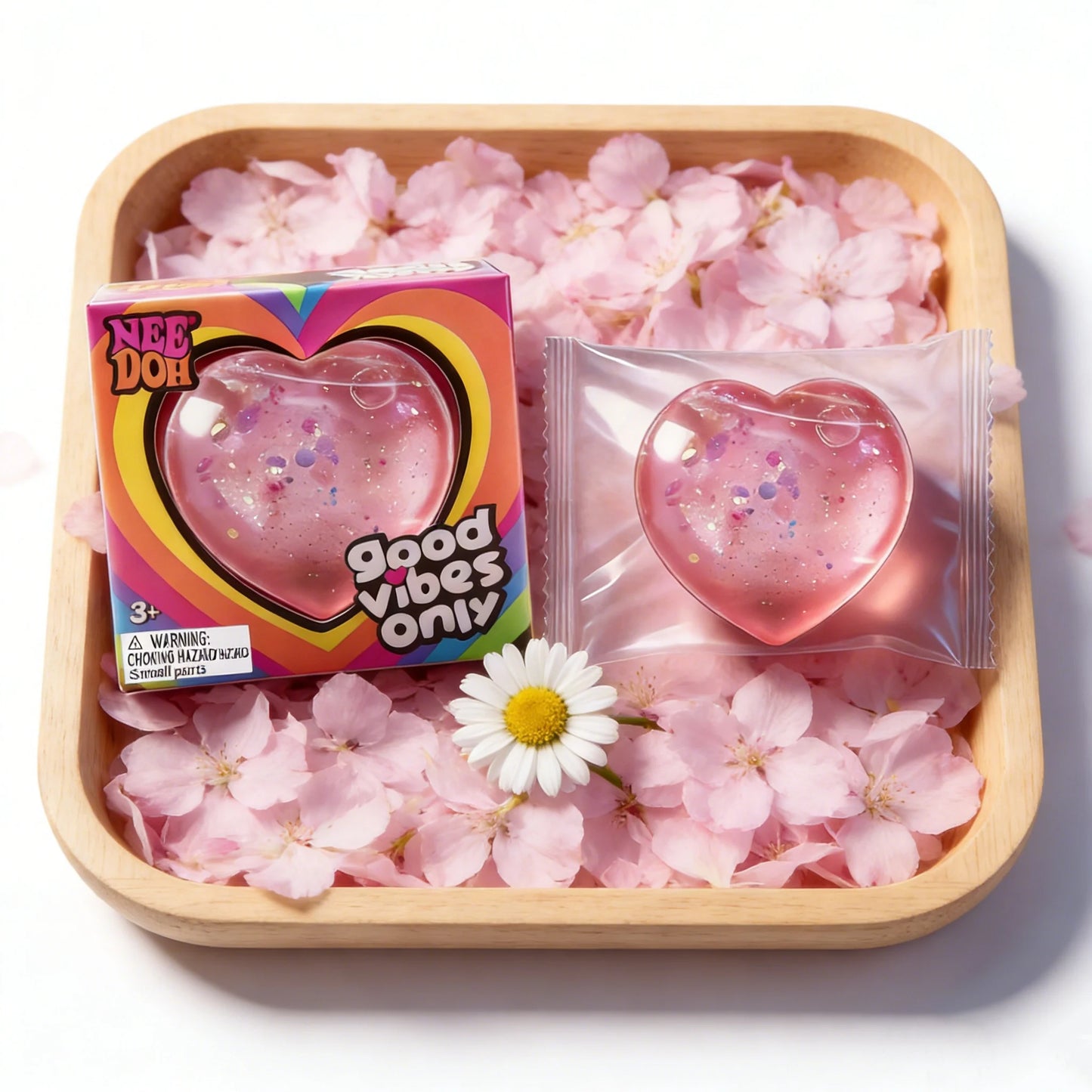 NeeDoh Heart Shaped Squeeze Toy – Glitter Filled Soft TPR Stress Relief Fidget Toy for Kids & Adults, Anxiety Relief Gift