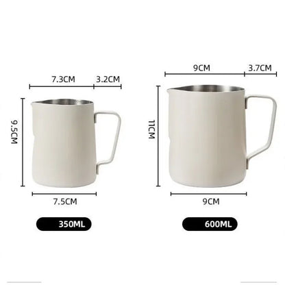 Jarra para espumar leche de acero inoxidable de 350 ml/600 ml con escala medidora – Jarra profesional de barista para hacer espuma de latte y café