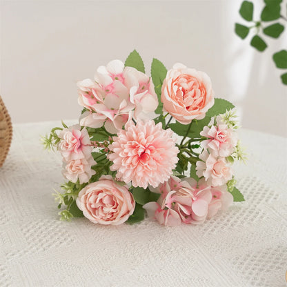 Ramo de flores artificiales realista – Arreglo floral sintético de peonía, crisantemo e hortensia con tallos, decoración reutilizable para el hogar, decoración para bodas y accesorios de fotografía