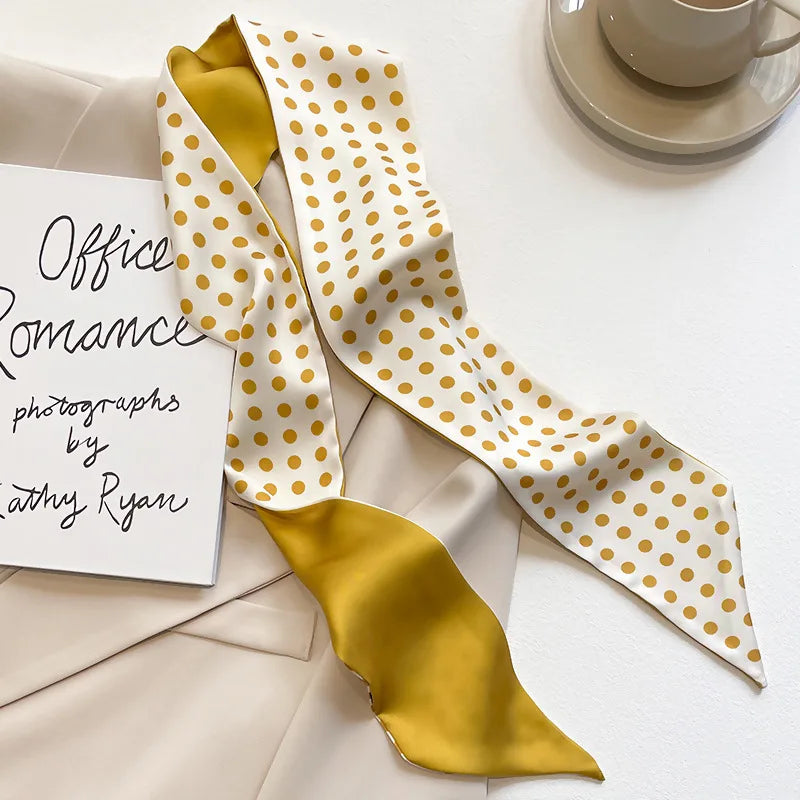 Khaki Nude Silk Scarf Hair Band – Vintage Satin Ribbon Bow Hair Accessory for Women | Elegant Fashion Hair Tie