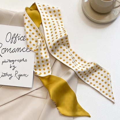 Khaki Nude Silk Scarf Hair Band – Vintage Satin Ribbon Bow Hair Accessory for Women | Elegant Fashion Hair Tie