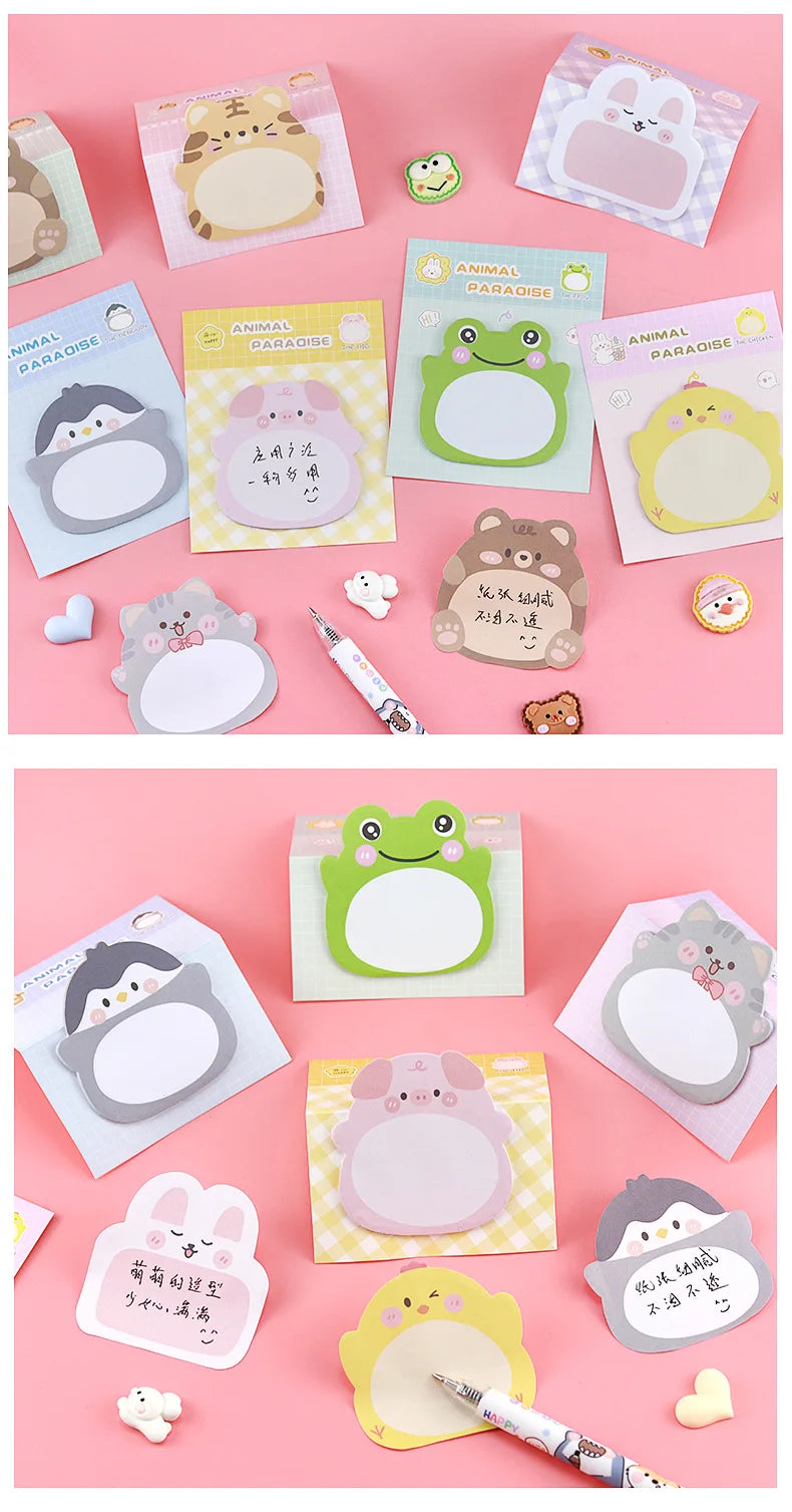 8 Packs Cartoon Animal Sticky Notes – Cute Shaped Memo Pads with Colorful Creative Designs for Office, School, Journaling & Stationery Use