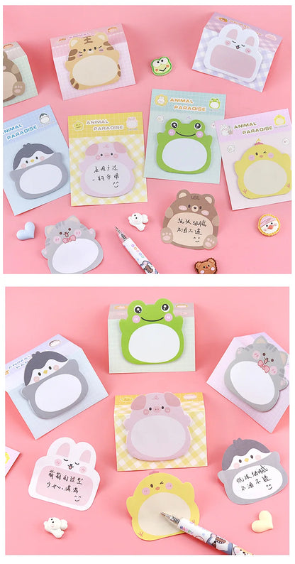 8 Packs Cartoon Animal Sticky Notes – Cute Shaped Memo Pads with Colorful Creative Designs for Office, School, Journaling & Stationery Use