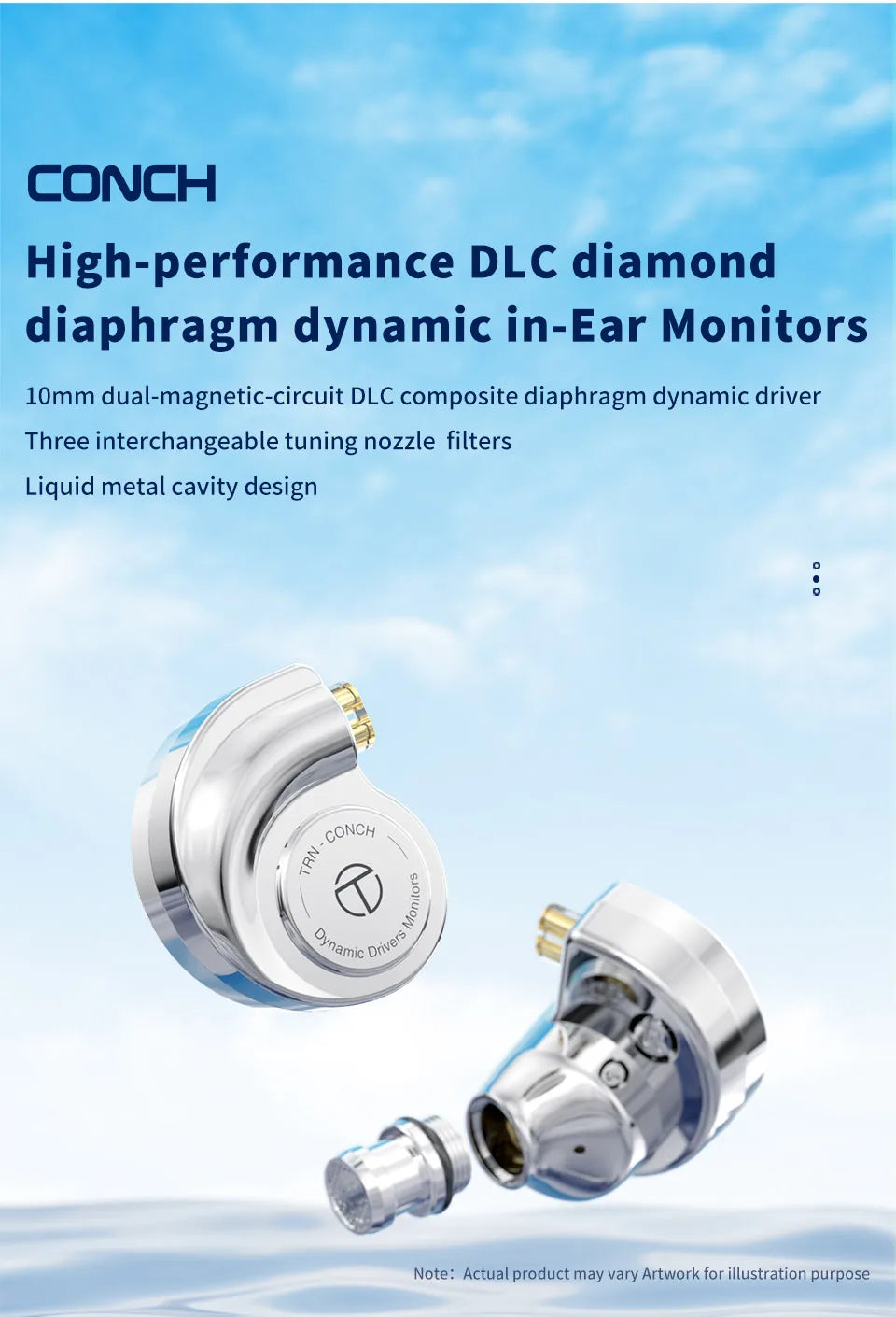 Écouteurs intra-auriculaires TRN Conch HiFi – IEM à transducteur dynamique DLC Diamond avec embouts de réglage interchangeables pour le jeu, la musique et les appareils Xiaomi