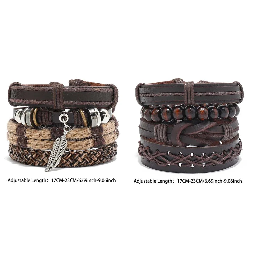 Bohemian Leather Bracelet for Men – Hand-Woven Wooden Bead Charm Bracelet | Vintage Fashion Jewelry Gift for Him