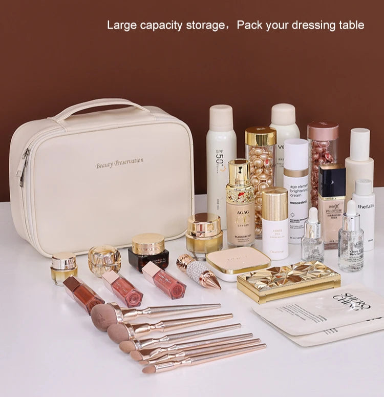 Bolsa de cosméticos de gran capacidad para mujer – Organizador de maquillaje de lujo portátil, neceser de viaje para productos esenciales de belleza, cuidado de la piel, cosméticos y accesorios personales