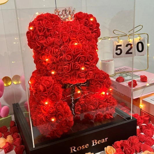 Oso de peluche de rosas artificiales – Regalo de flores eternas para el Día de la Madre, San Valentín, cumpleaños y aniversarios