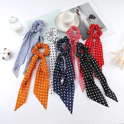 Korean Dots Scrunchie Hair Tie – Long Scarf Ponytail Elastic Hair Band for Women | Sweet Fashion Hair Accessories