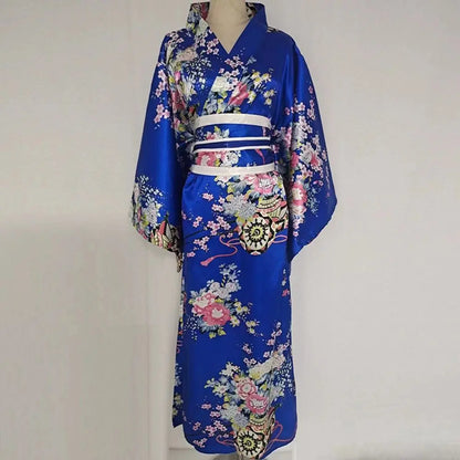 Japanese Kimono Cosplay Costume – Floral Sakura Printed Dress, Traditional Asian Style Kimono Outfit for Women Halloween & Party Wear