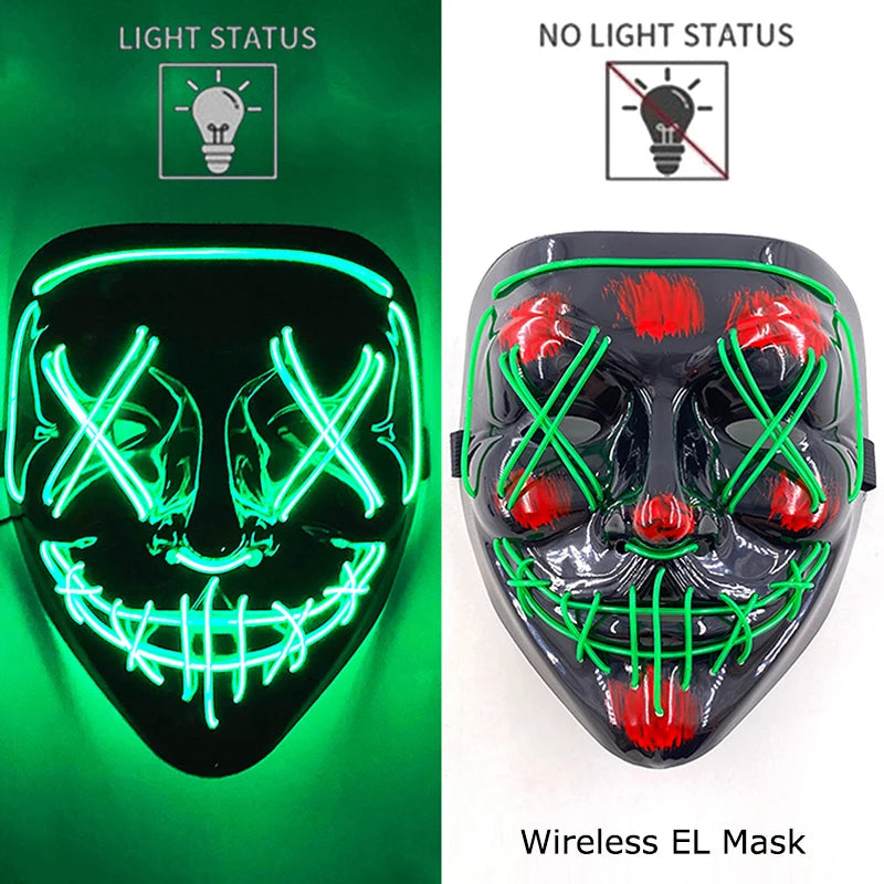 Masque LED sans fil Purge – Masque néon lumineux pour Halloween, fêtes et festivals