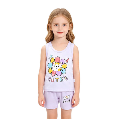 Kids 100% Cotton Pajama Set Sleeveless Tank Top & Shorts Summer Sleepwear for Boys & Girls