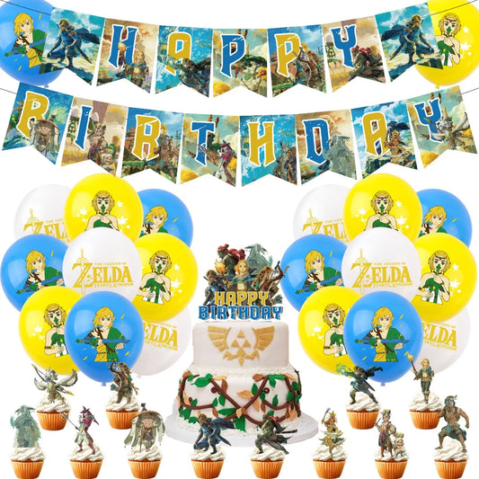 Decoraciones para fiesta de The Legend of Zelda – Set de globos de cumpleaños (látex y metálicos) para eventos temáticos, tartas y artículos de fiesta