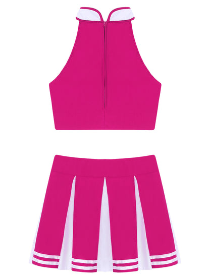Women’s Cheerleader Cosplay Costume – Uniform Set (Crop Top + Mini Pleated Skirt, Carnival Outfit)