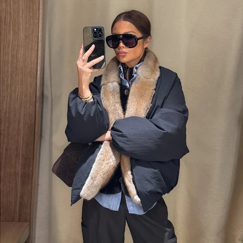 Women's 2026 Winter Thick Padded Coat Faux Fur Collar Long Sleeve Zipper Jacket Oversized Loose Fit Warm Casual Outerwear for Women
