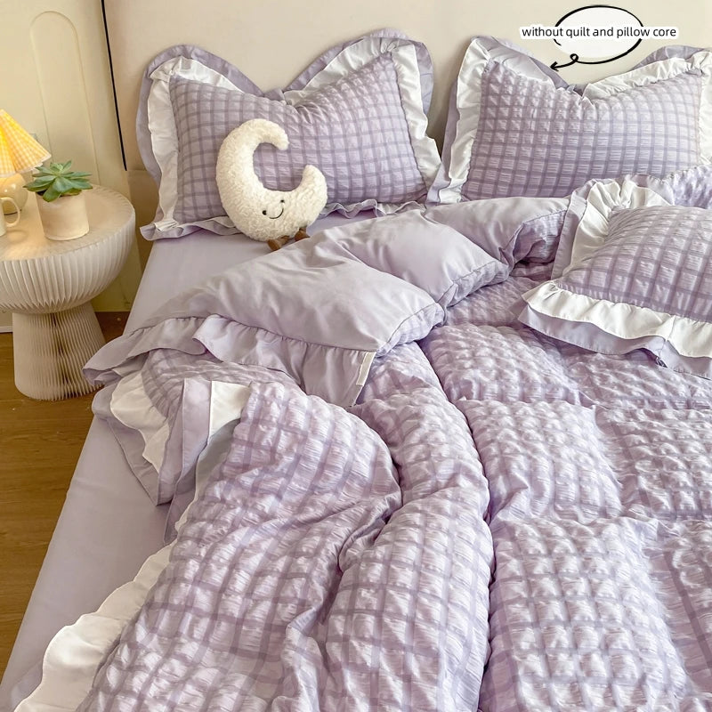 Juego de ropa de cama de 3 piezas de encaje coreano Seersucker – Juego de funda nórdica y fundas de almohada para dormitorio y habitación de invitados
