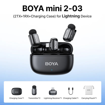 BOYA Mini 2 Wireless Lavalier Microphone – Mini Clip-On Mic with AI Noise Reduction for iPhone, Android & USB-C Video Recording
