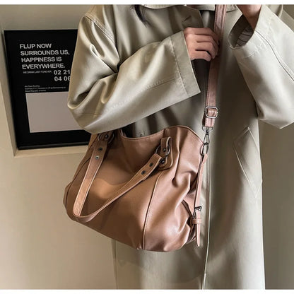 Women’s PU Leather Shoulder Bag – 2026 Fashion Handbag with Soft Interior Compartment, Contrast Color Design, Zipper Closure, Stylish Everyday Purse for Work, Travel & Casual Use