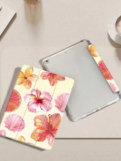 INS Hibiscus Flower iPad Case – Floral Trifold Cover for iPad Pro 10.2/11, iPad Pro 2020, iPad 6th/7th/8th/9th Gen, iPad Air 3/4/5 & Air 11