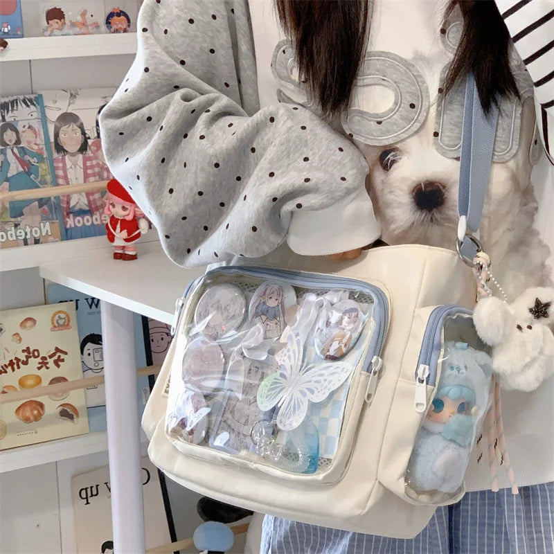 Bolso bandolera transparente de moda – Bolso de hombro Ita de gran capacidad para niñas, bolso mensajero de estilo escolar a la moda, bolso Kawaii versátil para uso diario y accesorios