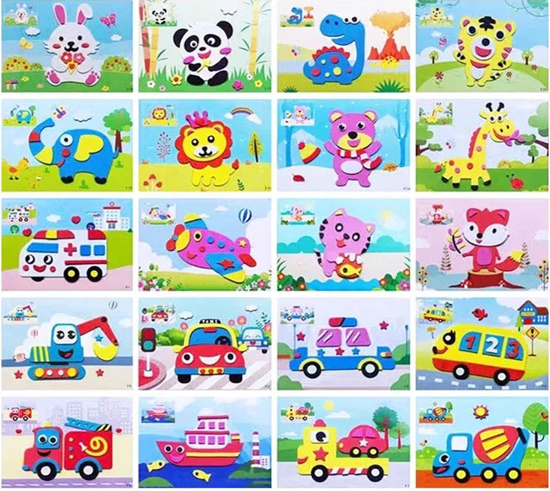 10/20PCS Pegatinas de Animales 3D de Goma EVA – Juego de Manualidades de Puzle de Dibujos Animados para Niños, Juguete Educativo Creativo, Regalo de Actividad Artística de Múltiples Diseños