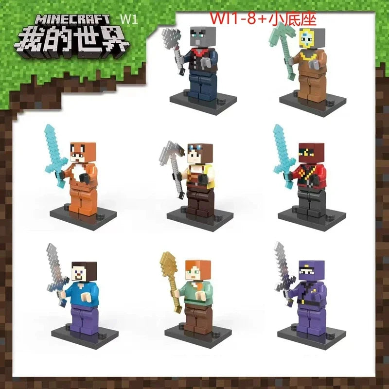 Lot de 8 mini-blocs de construction inspirés de Minecraft – Creeper, Ender Dragon, Steve, Squelette et Cheval, jouets de construction à faire soi-même, blocs de construction créatifs à collectionner pour enfants