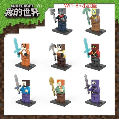 Lot de 8 mini-blocs de construction inspirés de Minecraft – Creeper, Ender Dragon, Steve, Squelette et Cheval, jouets de construction à faire soi-même, blocs de construction créatifs à collectionner pour enfants