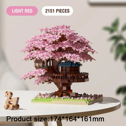 DIY Sakura Tree Building Blocks Set – Cherry Blossom Treehouse Model with LED Lights Romantic Gift Decor