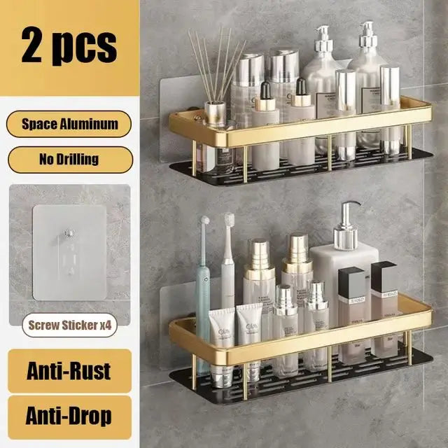 Étagère de Douche Murale sans Perçage – Support d'Angle en Aluminium pour Shampooing, Savon et Rangement de Toilette