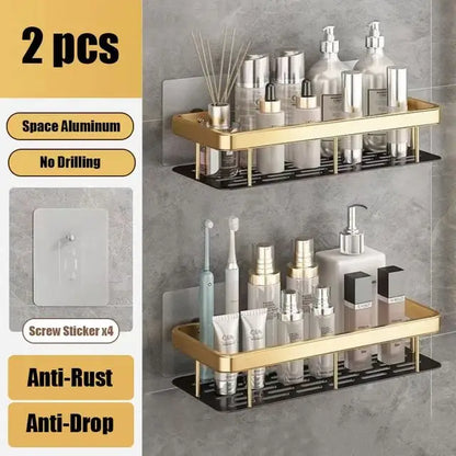 Étagère de Douche Murale sans Perçage – Support d'Angle en Aluminium pour Shampooing, Savon et Rangement de Toilette