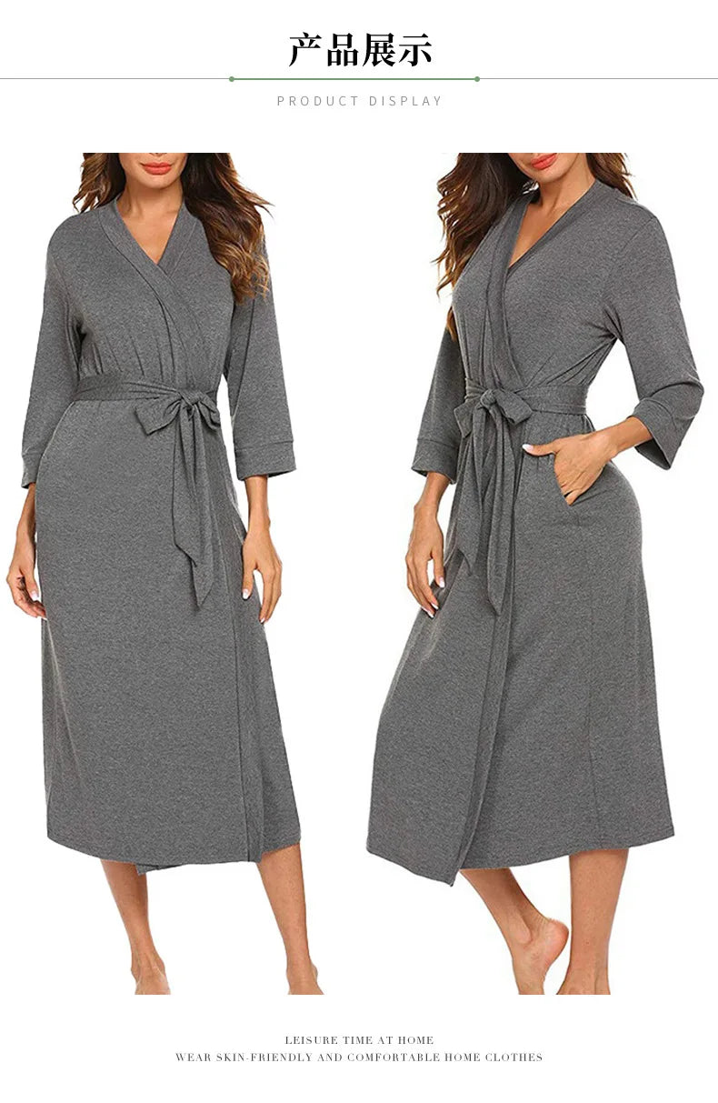 Women’s Cotton Bathrobe – Large Size Long Sleeve Casual Sleepwear Home Wear Robe for Spring & Autumn