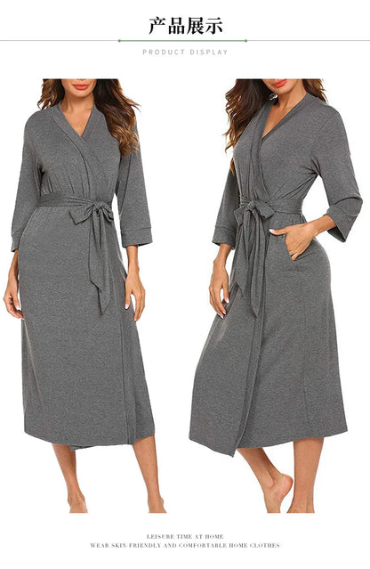 Women’s Cotton Bathrobe – Large Size Long Sleeve Casual Sleepwear Home Wear Robe for Spring & Autumn
