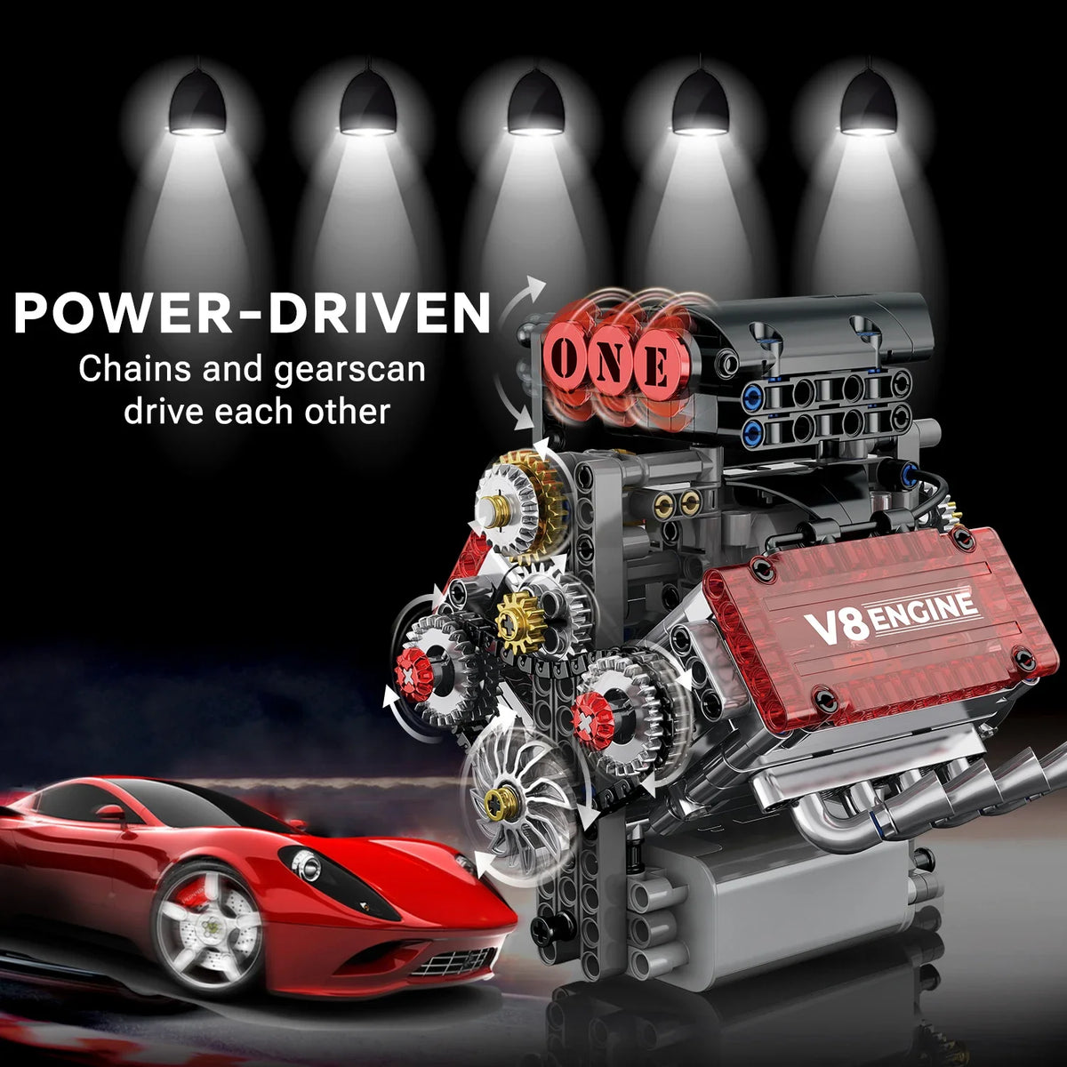 478PCS V8 Engine Building Blocks Model – Motorized Mechanical Car Engine Construction Set with Electric Drive, Desktop Ornament & Gift for Adults