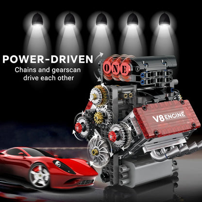 478PCS V8 Engine Building Blocks Model – Motorized Mechanical Car Engine Construction Set with Electric Drive, Desktop Ornament & Gift for Adults
