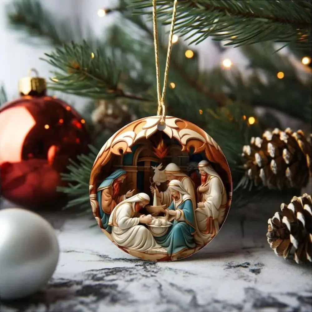 Acrylic Painted Nativity Christmas Ornament – Hangable Religious Pendant Decoration for Christmas Tree, Holiday Home Decor & Gifts
