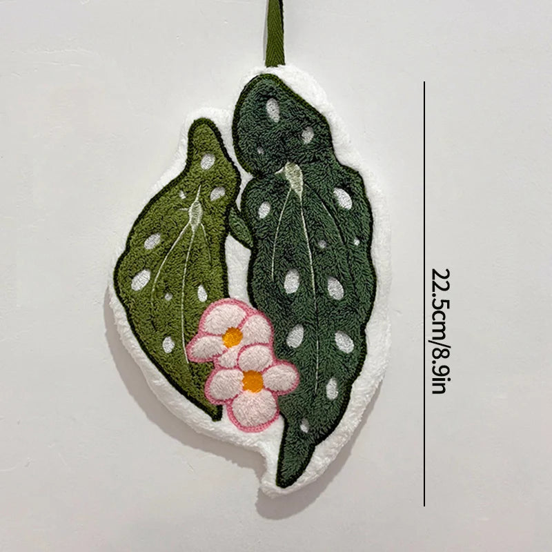 Essuie-mains Feuille – Serviette suspendue douce et absorbante pour la salle de bain et la cuisine, Gant de toilette décoratif, Serviette mouchoir à séchage rapide, Accessoire de nettoyage pour la maison