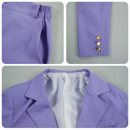 Anime Purple Blazer Cosplay Costume Set – Shirt, Pants, Tie & Belt Outfit for Men & Women Halloween Roleplay Suit