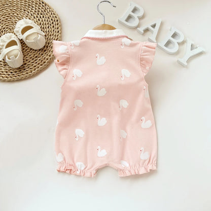 Pelele de verano para bebé recién nacido – Body de manga corta de algodón suave con estampado de dibujos animados para bebés y niñas (3-18 meses)
