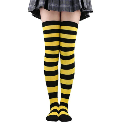 Thigh High Socks Women Over Knee Striped Polka Dot Stockings Black White Pink Lolita Cosplay Harajuku Y2K Kawaii