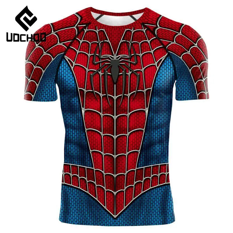 Spider-Inspired Superhero Compression Shirt for Men – Red Blue Long Sleeve Cosplay Workout Performance Top