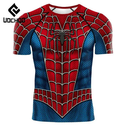 Spider-Inspired Superhero Compression Shirt for Men – Red Blue Long Sleeve Cosplay Workout Performance Top