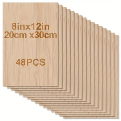 Feuilles de contreplaqué de tilleul (4 à 48 pièces) – Panneaux de bois de 20 × 30 cm découpés au laser de 2 mm pour les loisirs créatifs, la gravure laser, la peinture et la fabrication de modèles